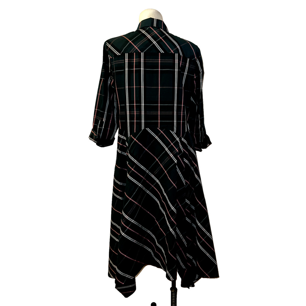 NEW YORK & COMPANY 7th Avenue Design Studio Plaid Button Long Drape Tail Shirt L - Picture 7 of 8